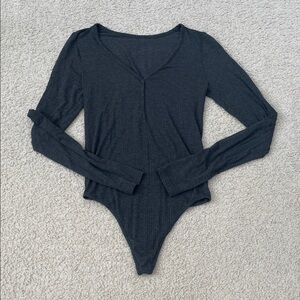 Women’s Dark Gray Long Sleeve Bodysuit S